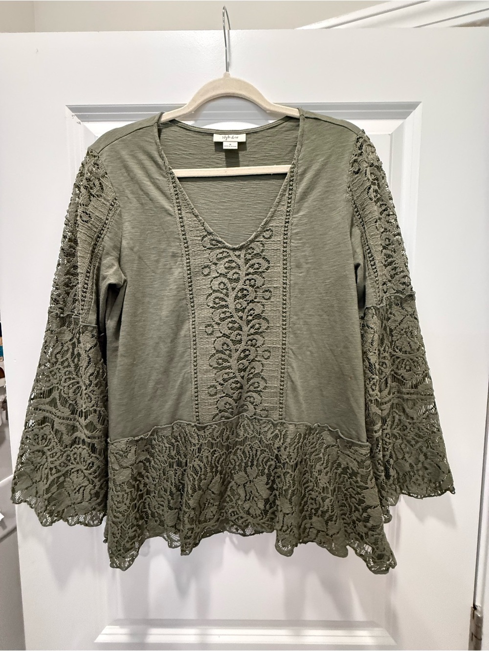 Style & Co. Olive Lace-Trim V-Neck Blouse